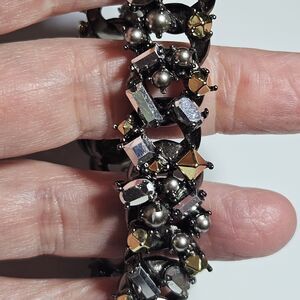 Marc By Marc Jacobs Dark Silver Tone Gold Silver Rhinestones Gray Faux Pearls 7"